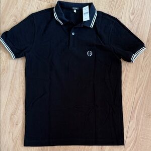 R13 Black Polo Shirt with White Trim